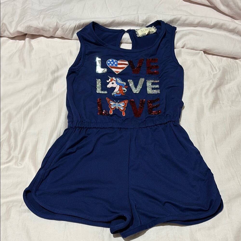 btween Blue and Red Romper with Patriotic Graphic
